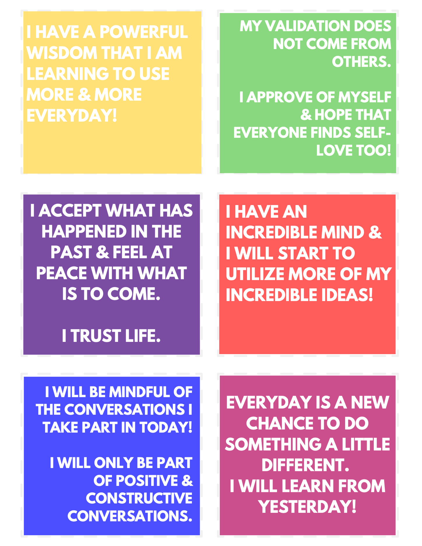 100 Bright Daily Affirmation Cards - PDF Downloads by Joey Djia - imonlylittle