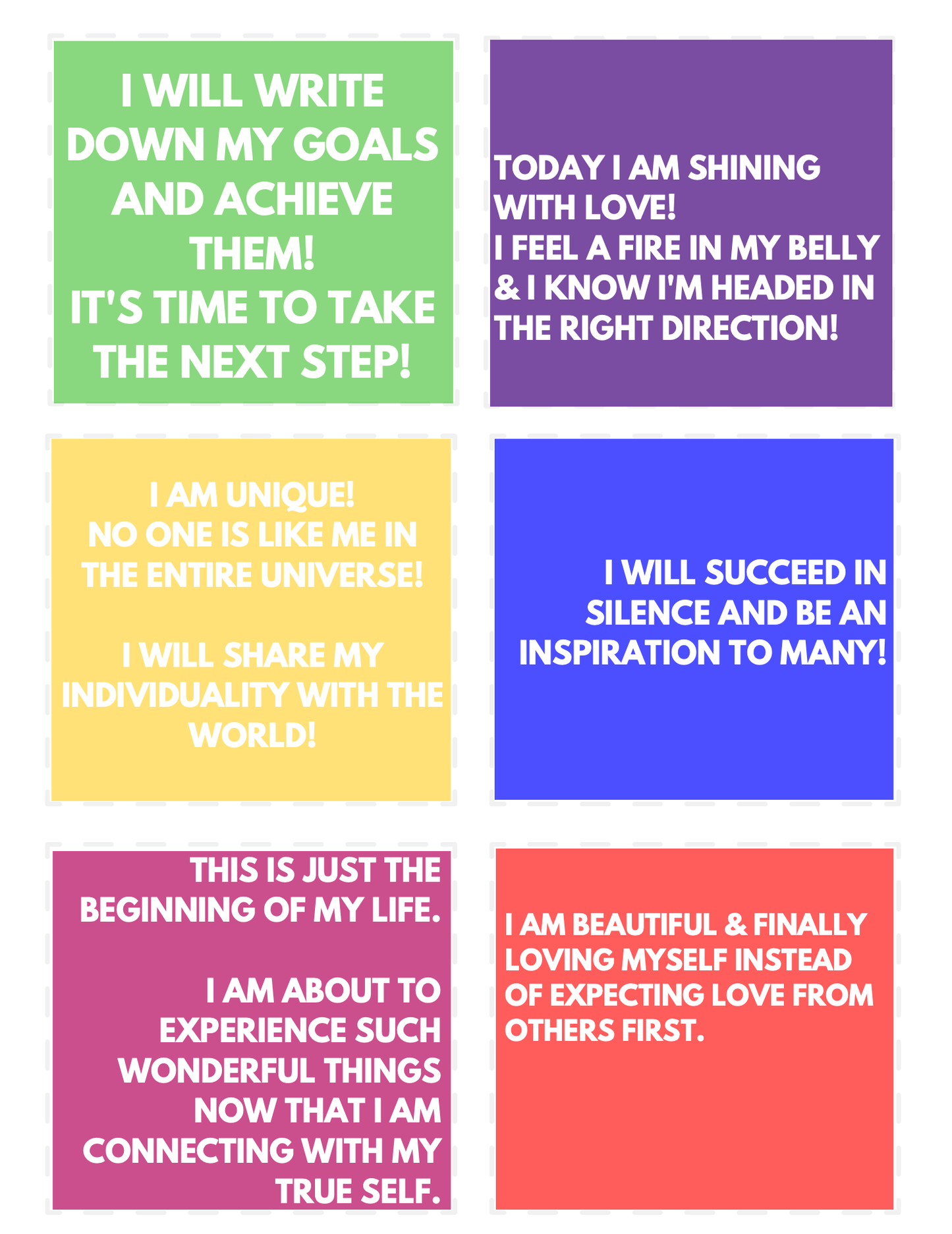 100 Bright Daily Affirmation Cards - PDF Downloads by Joey Djia - imonlylittle