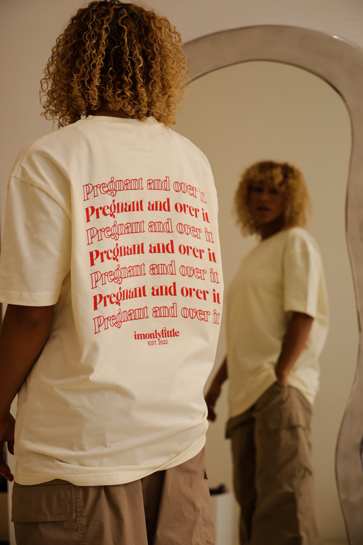 Pregnant and over it Tee (Ivory with Burnt Orange text)