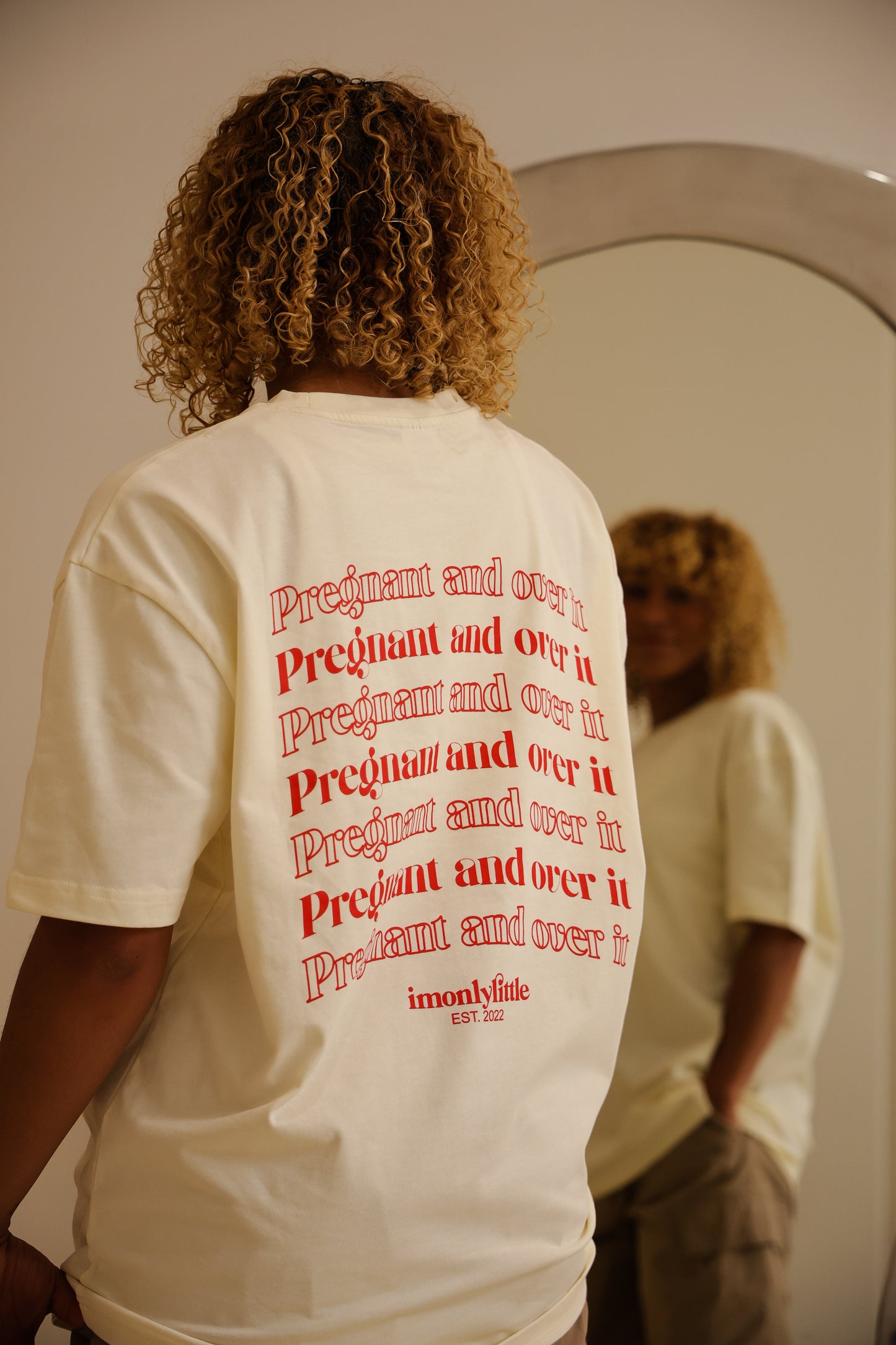 Pregnant and over it Tee (Ivory with Burnt Orange text)