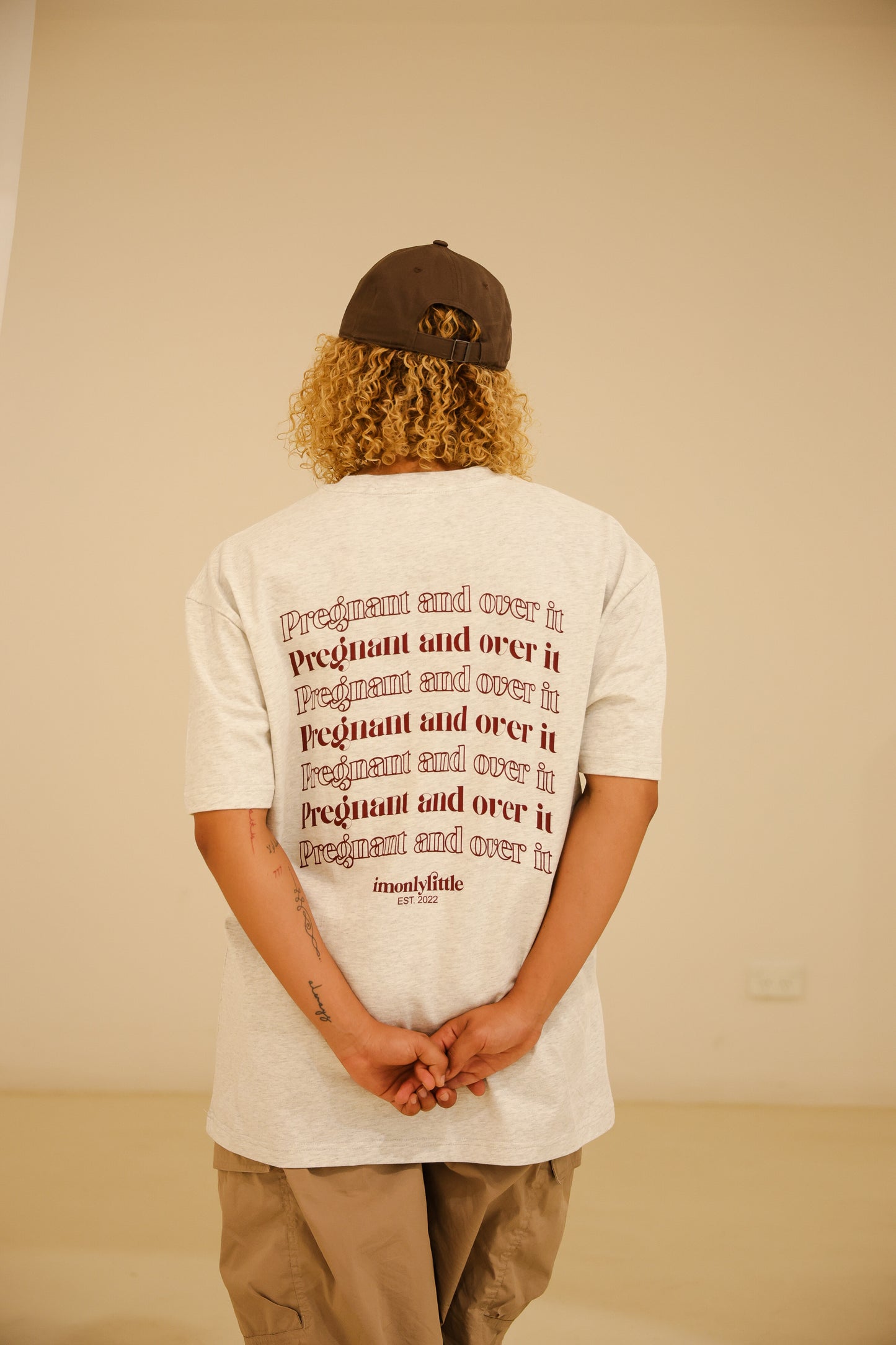 Pregnant and over it Tee (Grey with Cherry Text)