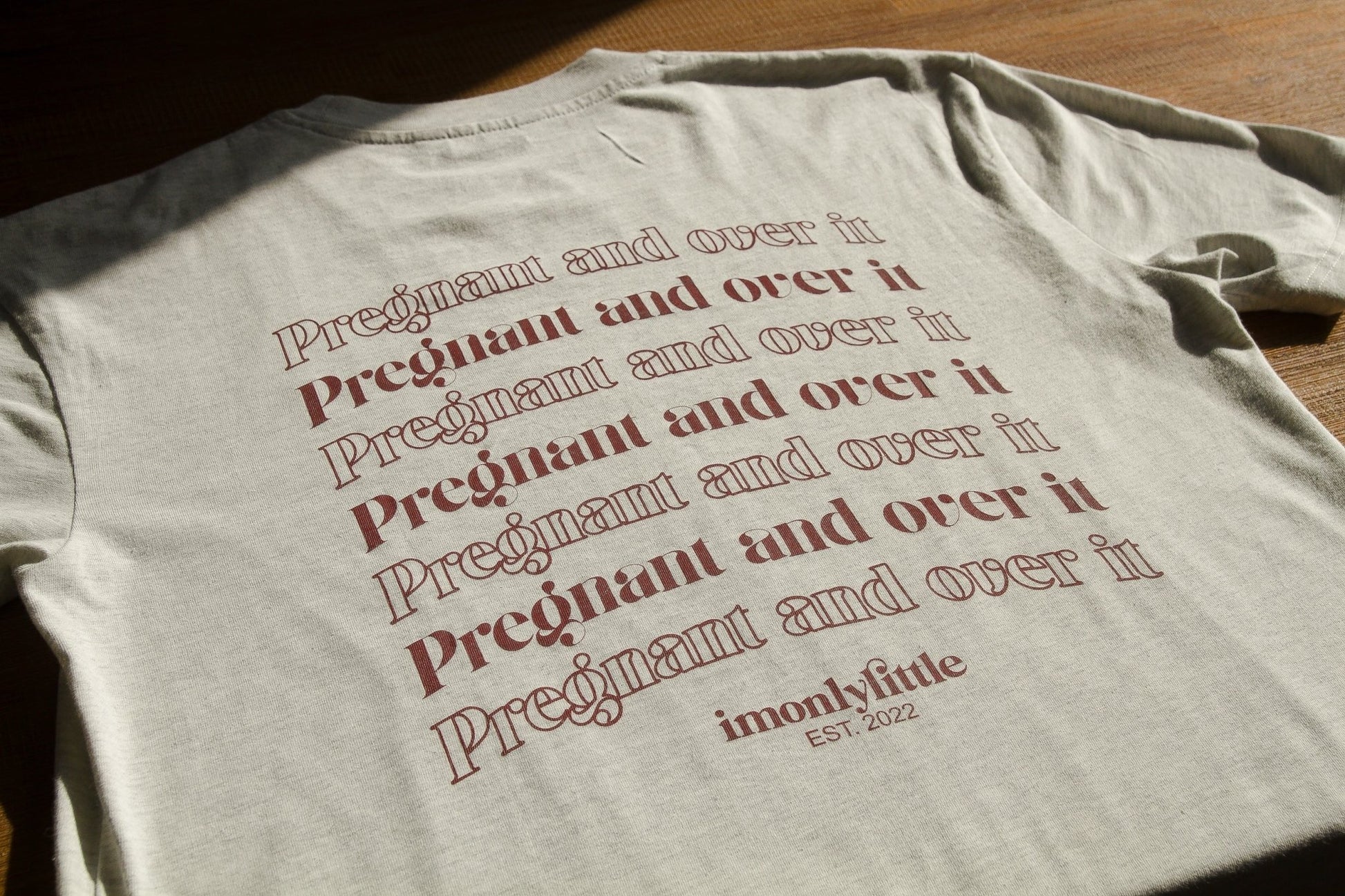 Pregnant and over it Tee (Grey with Cherry Text) - imonlylittle